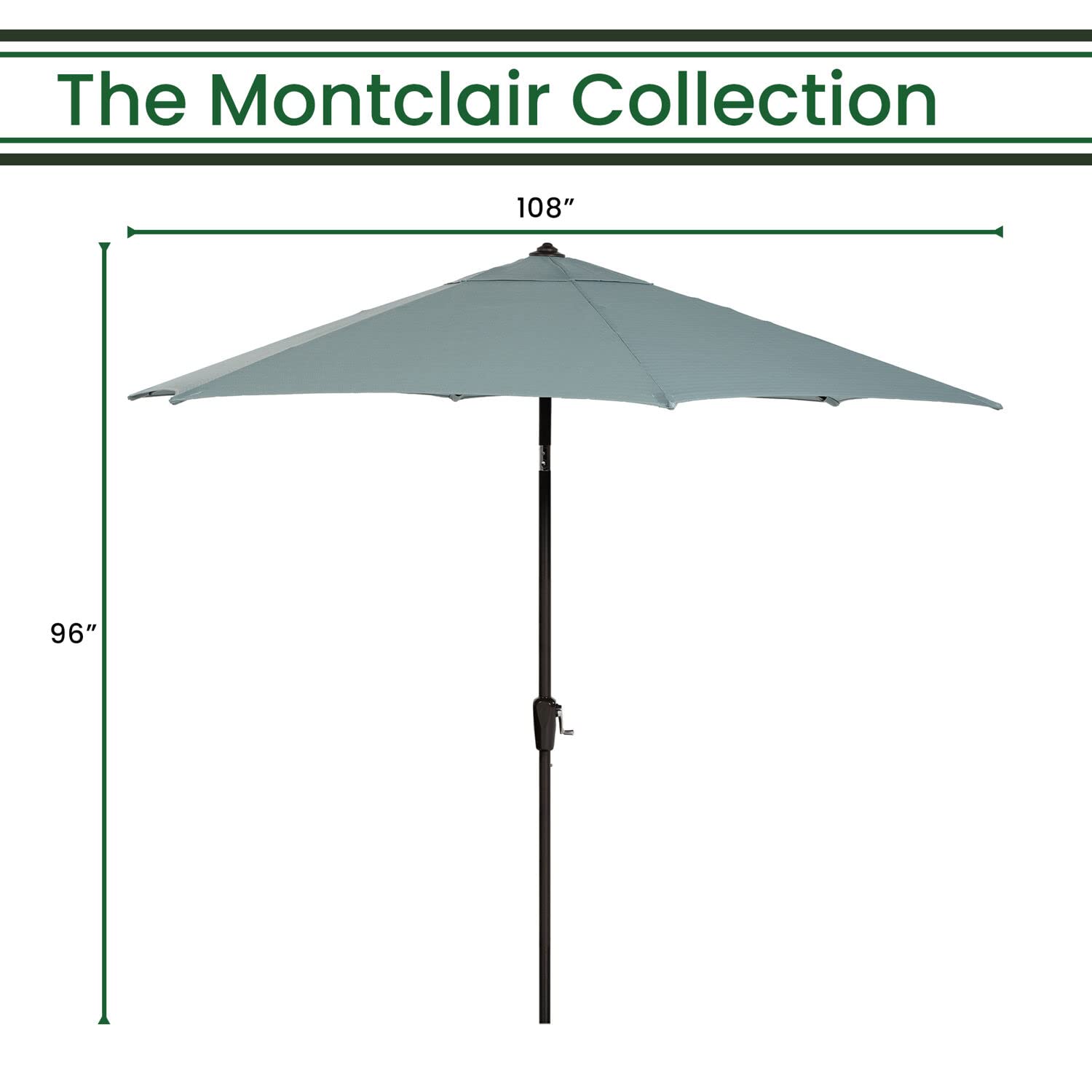 Hanover Montclair 9' Market Outdoor Umbrella - Ocean Blue All-Weather UV & Rust Resistant Patio Umbrella with Crank Lever & Tilt Pivot for Small to Medium Outdoor Dining Sets - Perfect for Backyard, Poolside, and Restaurant Use