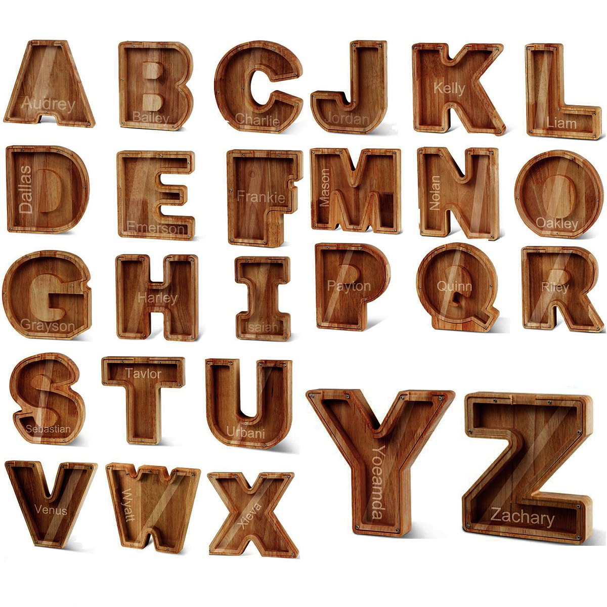 Personalized Wooden Piggy Bank with Custom Engraved Name - Letter D Money Saving Box for Boys & Girls | Unique Birthday Gift for Kids & Adults | Perfect for Teaching Savings Habits & Coin Collection