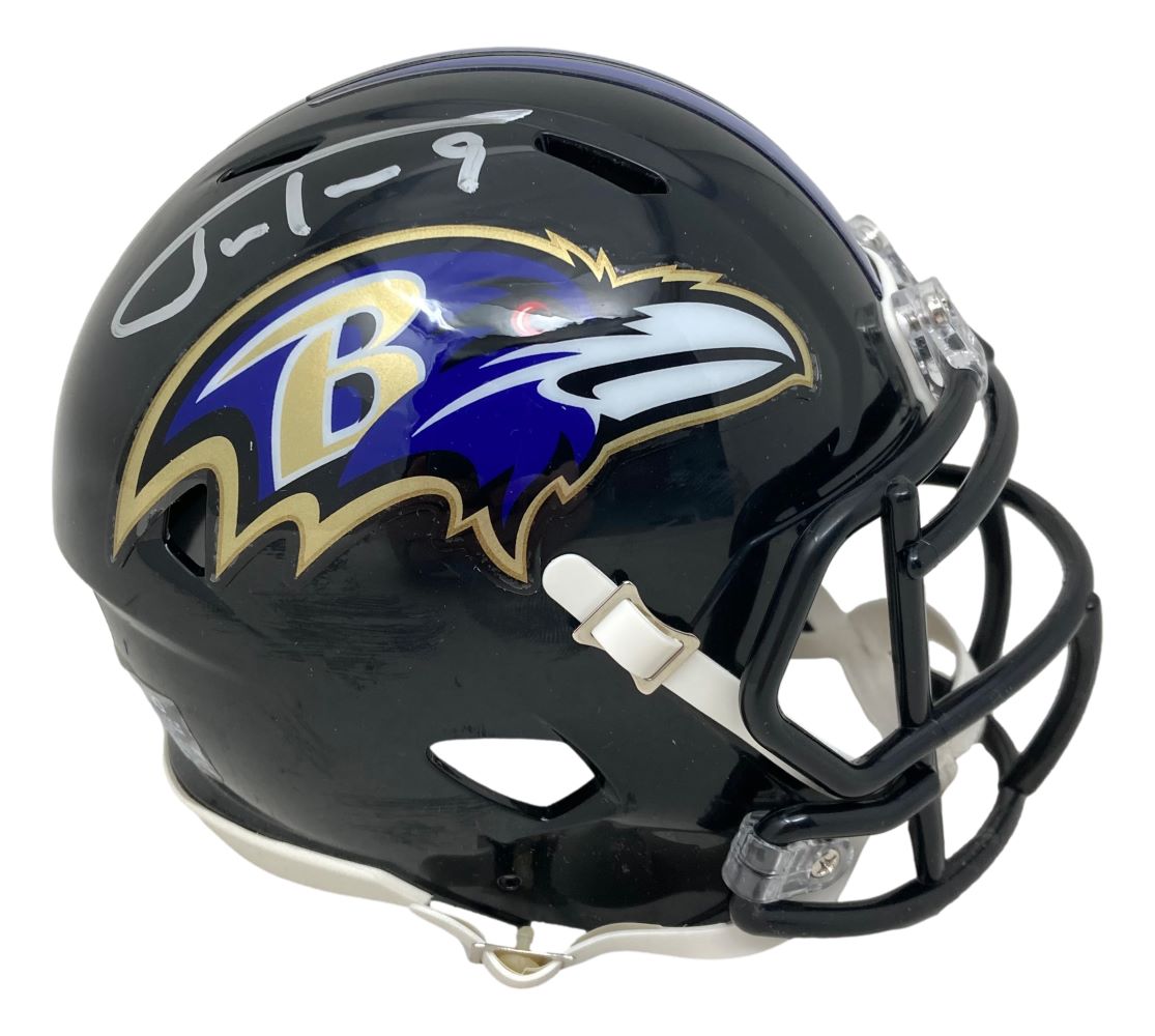 Justin Tucker Autographed Baltimore Ravens Mini Speed Helmet with JSA COA - Perfect for NFL Fans, Collectors, and Sports Memorabilia Displays