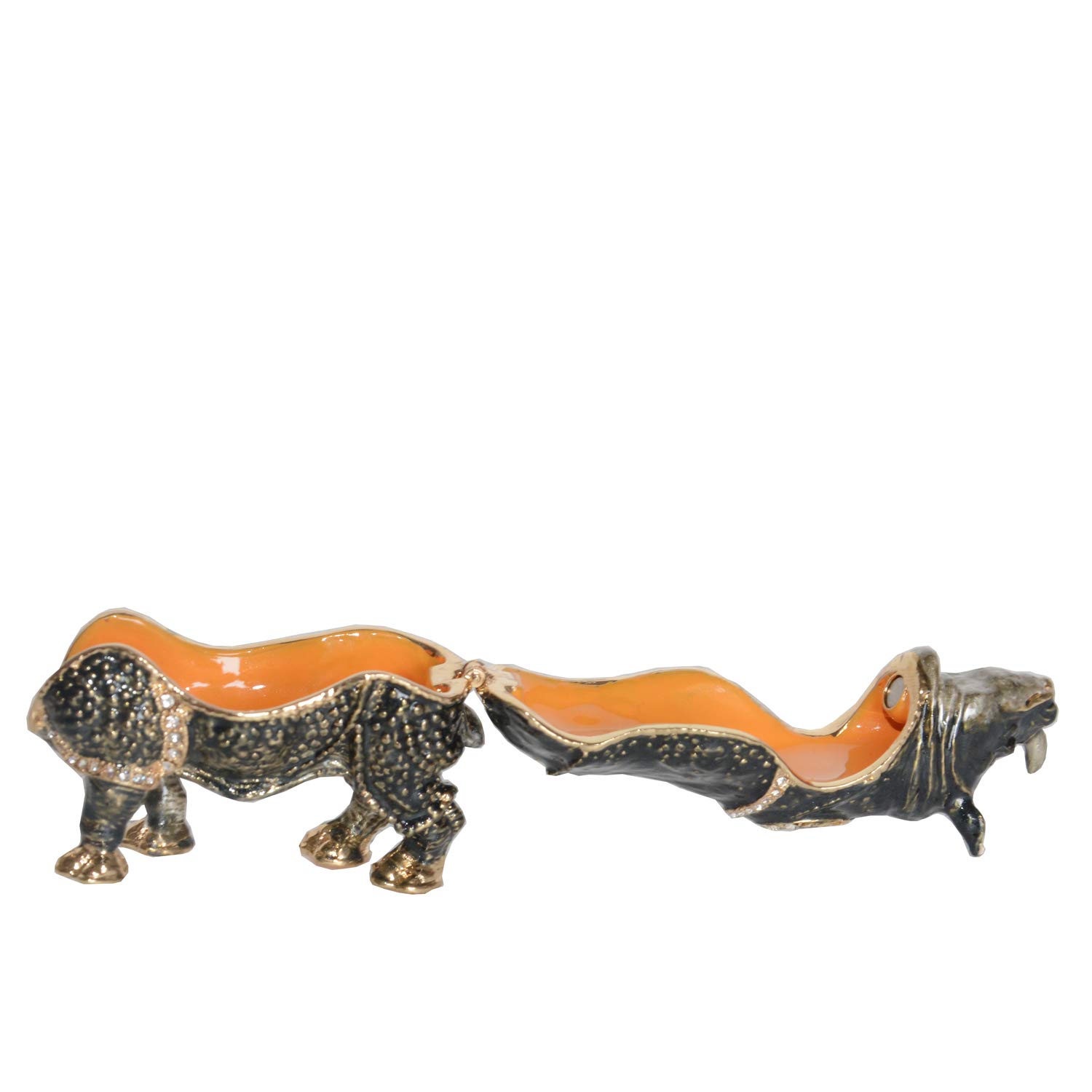 Hand-Painted Rhinoceros Trinket Box - Decorative Jewelry Storage with Hinged Lid, Ring & Earring Holder - Animal Figurine Collectible Gift for Home Decor, Bedroom Dresser Organizer