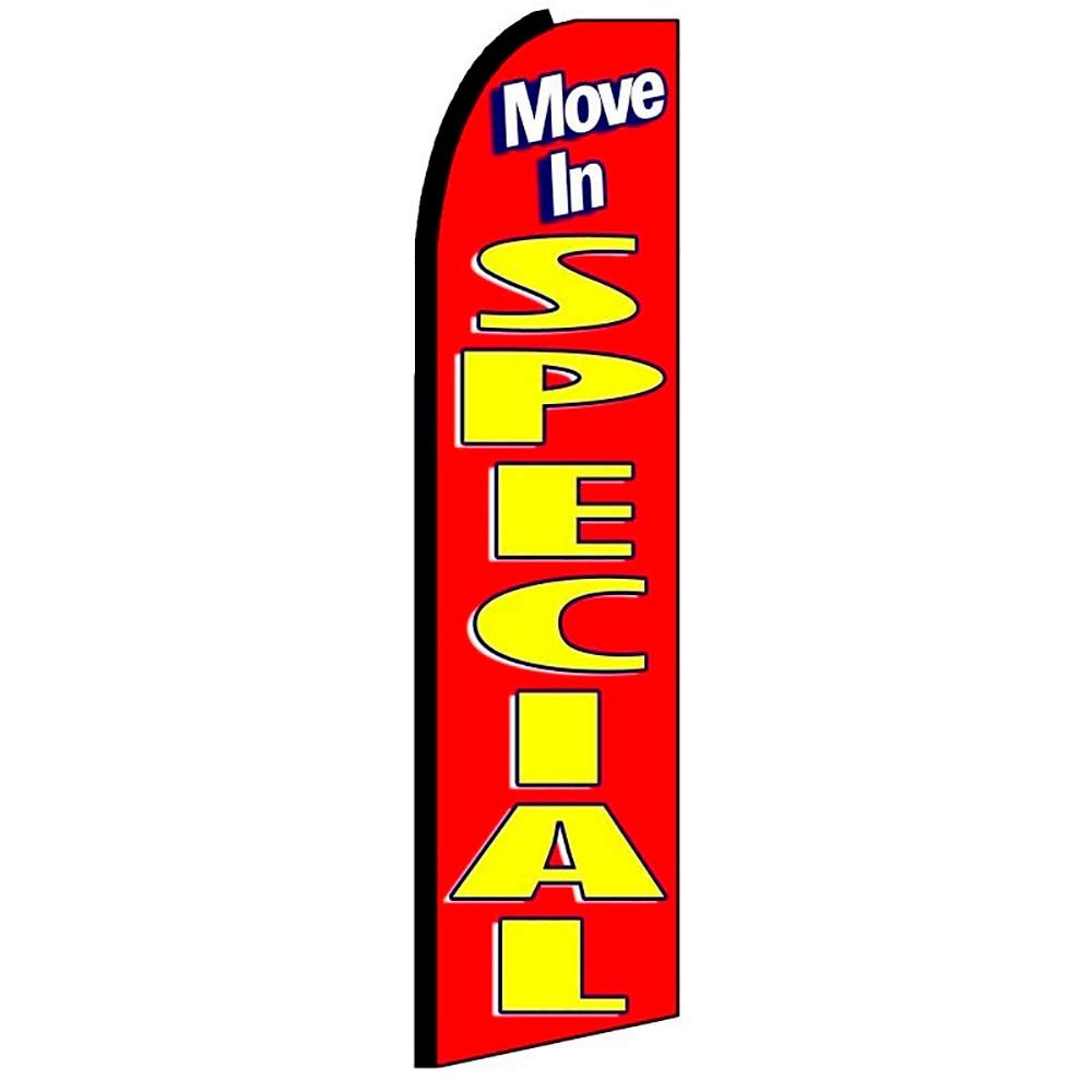 Vista Flags MOVE IN SPECIAL Red Flutter Feather Banner Flag Kit with Pole & Ground Mount - Perfect for Grand Openings, Car Dealerships, Real Estate Signs & Outdoor Events