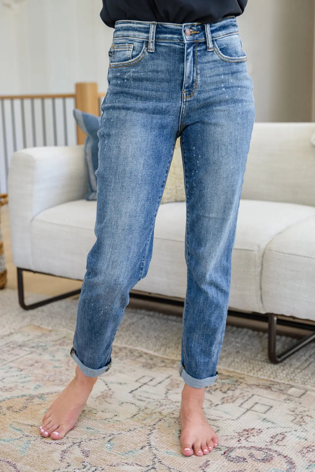 Corey Hi Rise Bleach Splash Boyfriend Jeans for Women - Distressed Denim Pants with Comfortable Fit - Perfect for Casual Outings, Street Style & Everyday Wear