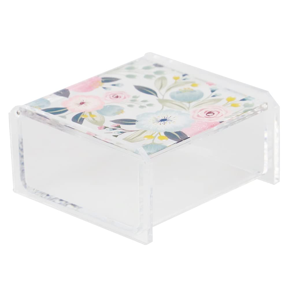 Floral Print Small Plastic Storage Box with Hinged Lid - Cosmetic & Jewelry Organizer for Nail Polish, Eyeshadow & Accessories | Perfect for Bedroom, Bathroom Vanity & Cabinet Organization