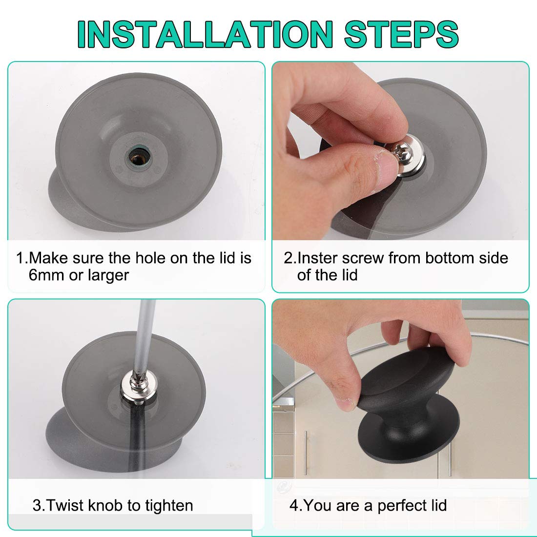Heat-Resistant Plastic Lid Knobs - Black Replacement Handles for Cookware & Kitchenware - Easy Grip for Pots, Pans, and Storage Containers - Ideal for Home Kitchen Use