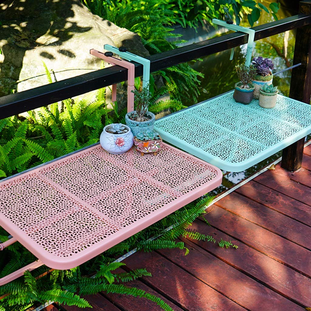 Foldable Outdoor Hanging Table for Balcony Railing - Durable Wrought Iron Patio Dining Table | Perfect for Small Space Dining, Garden Relaxation & Apartment Living