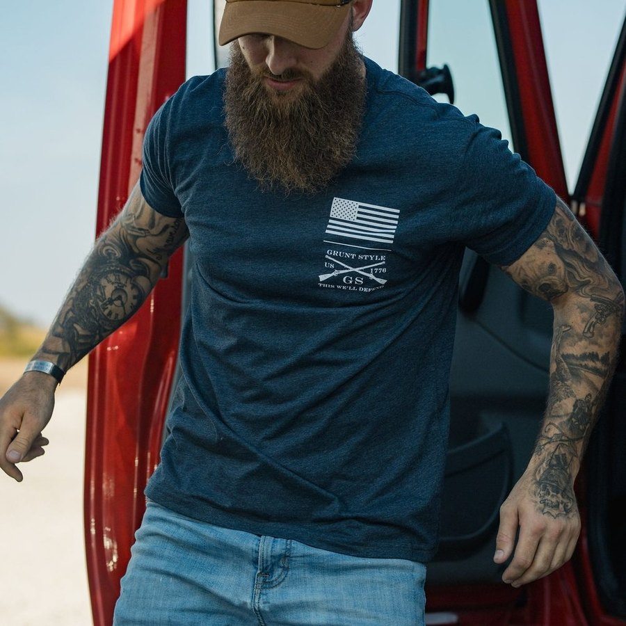 Red Blood Blue Collar® Men's T-Shirt - Premium Cotton Crew Neck Tee in Midnight Navy | Casual Wear & Work Uniform