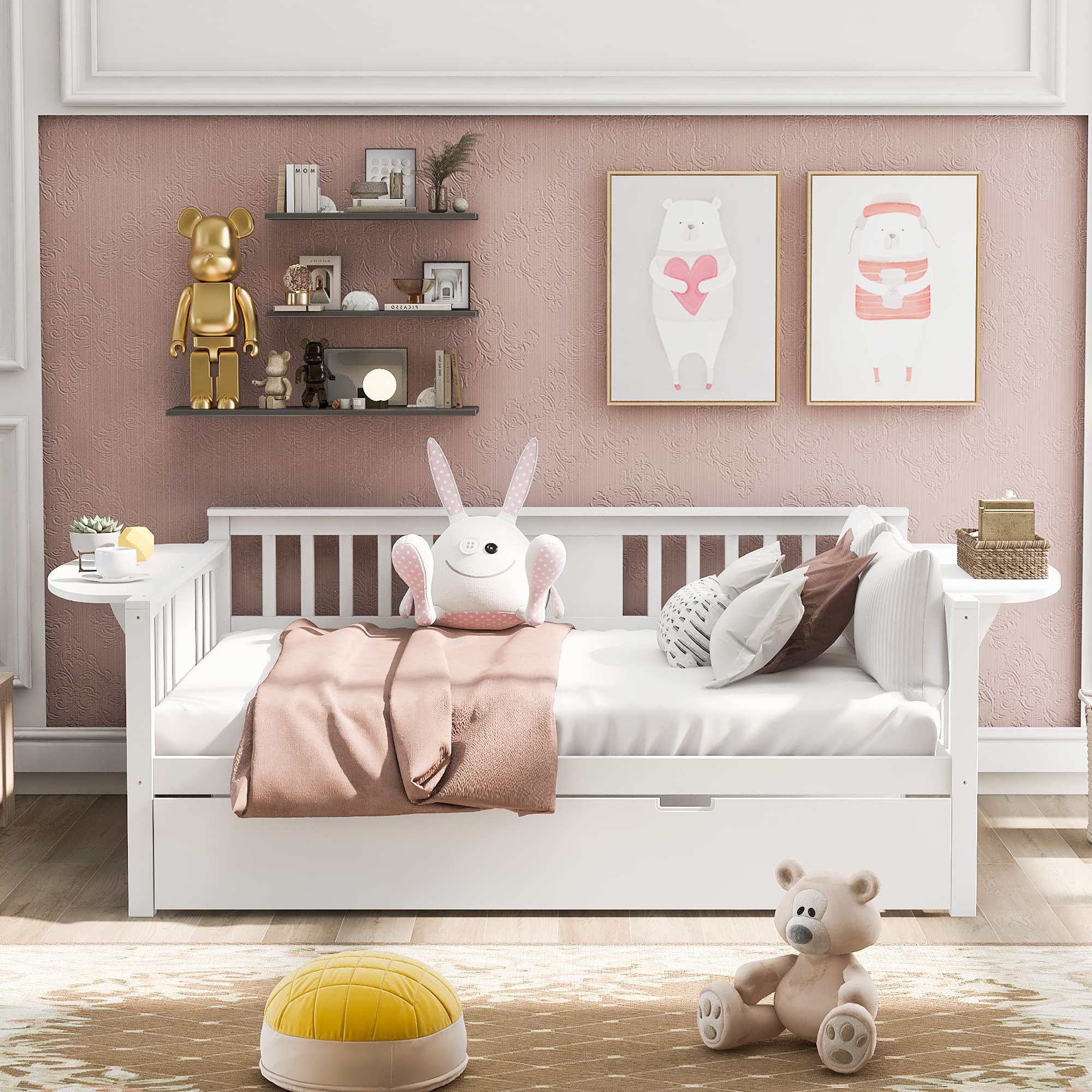 Full Size Daybed with Twin Trundle - Wooden Sofa Bed with Slat Support, No Box Spring Needed, Easy Assembly - Perfect for Bedroom, Guest Room, Living Room & Small Spaces (White)