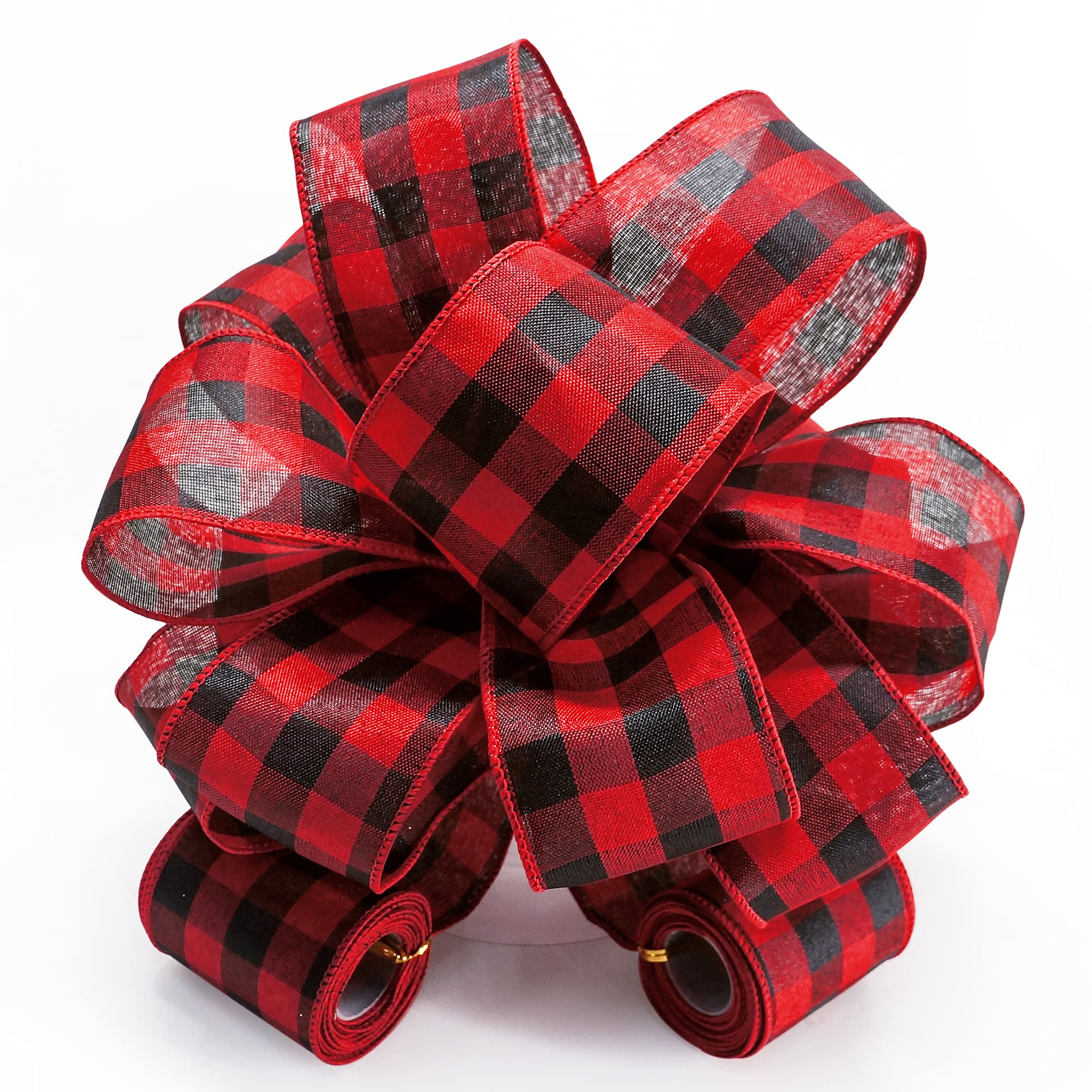 Red and Black Plaid Christmas Tree Topper Bow - 11 Inch Holiday Decoration with 4 Ribbon Streamers (3 Yards Each) for Elegant Home Decor | Perfect for Christmas Trees, Gift Wrapping & Festive Indoor Decorations