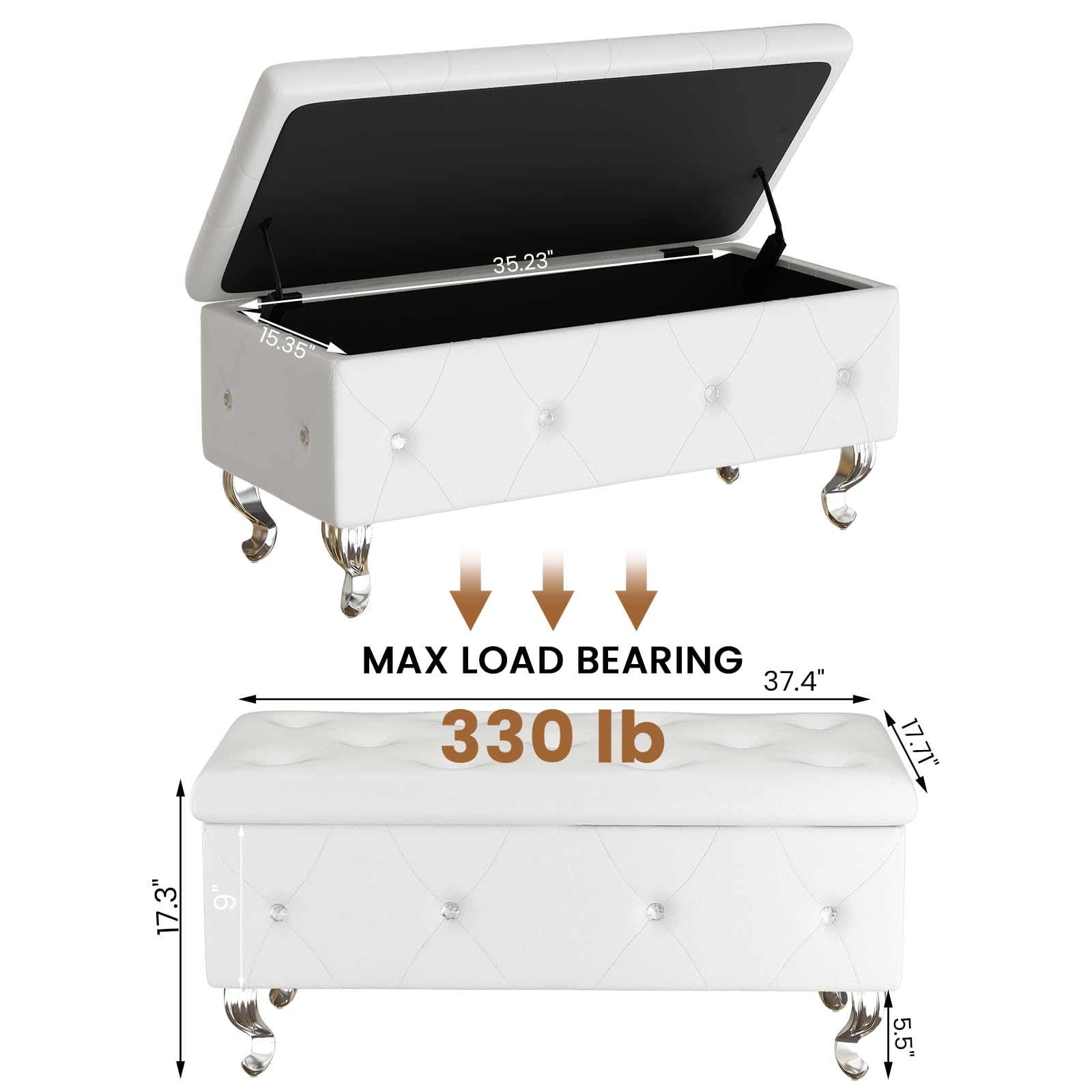 DKLGG Leather Storage Ottoman Bench with Seating - Upholstered Bedroom, Living Room & Entryway Furniture - White - Perfect for Extra Seating, Shoe Storage & Home Organization