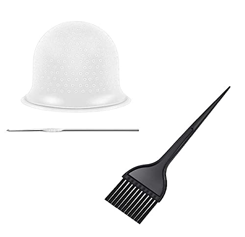 Professional Silicone Highlighting Cap with Hook & Metal Needle - Reusable Hair Dye Hat for Frosting & Tipping - Includes 1 Cap, 1 Needle & 1 Color Brush - Perfect for Salon & Home Hair Coloring (Great for Balayage, Highlights & DIY Hair Treatments)