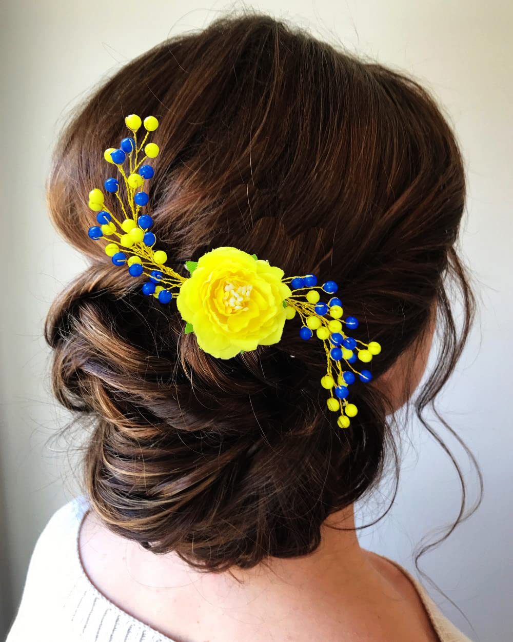 Artificial Rose Flower Hair Pins for Women - Yellow Wedding Hair Accessories, Bridal Hair Clips, Juda Pins for Girls | Perfect for Weddings, Prom, Parties & Special Occasions