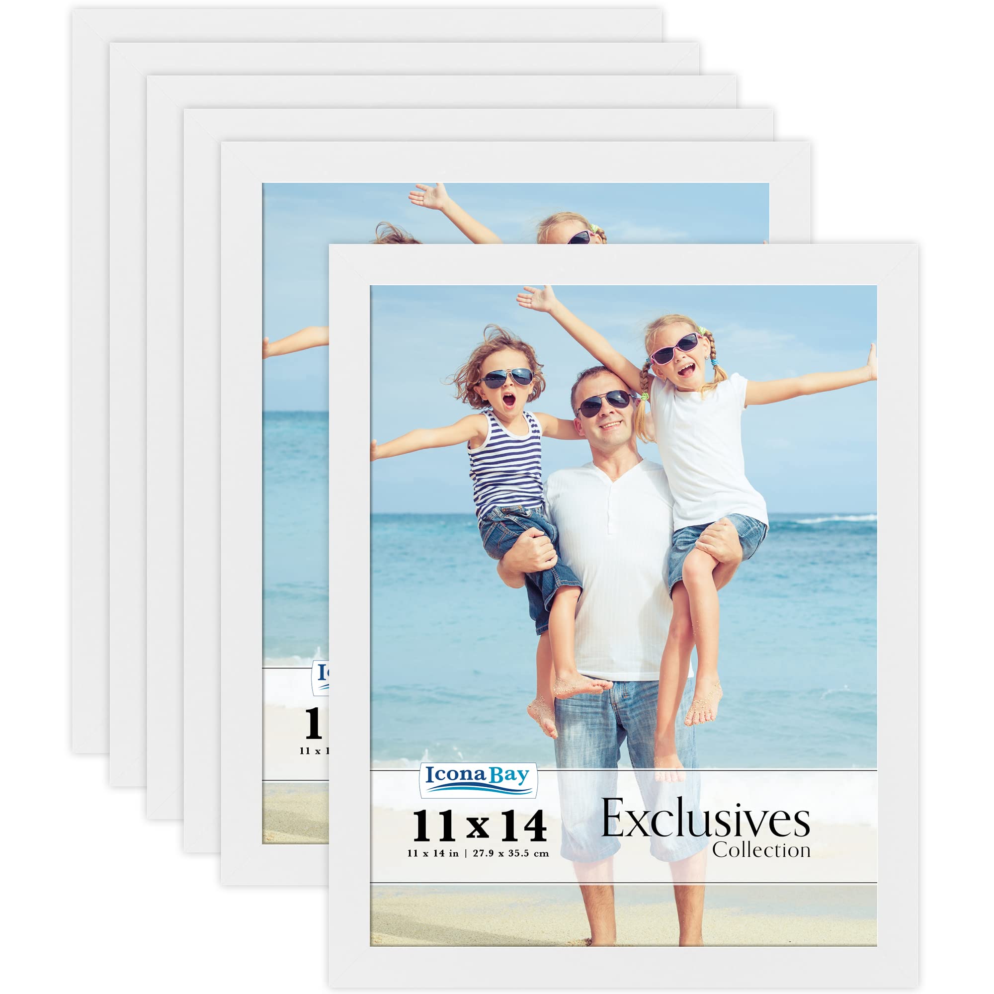 Icona Bay 11x14 Picture Frames (White, 6 Pack) - Premium Wood Composite Photo Frames for Wall or Tabletop Display - Perfect for Family Photos, Artwork, and Home Decor - Elegant White Frame Set for Living Room, Bedroom, or Office