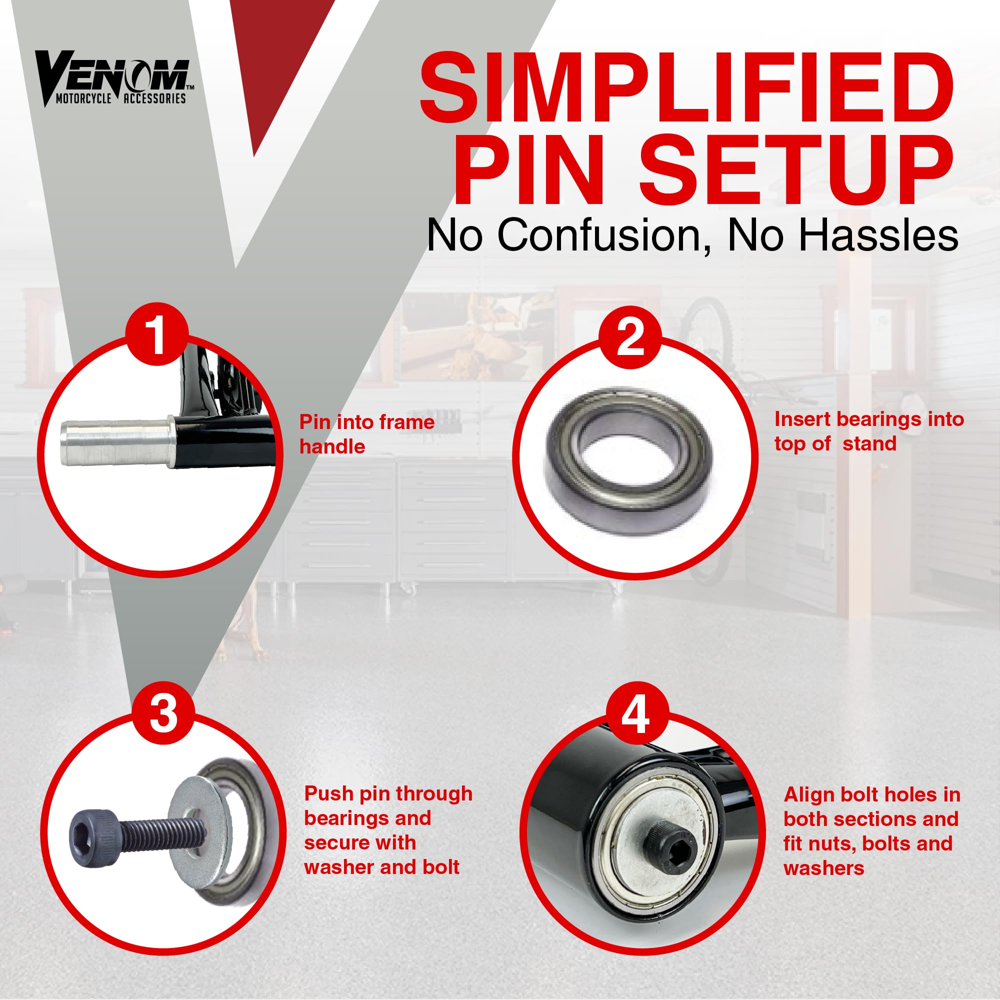 Venom Motorcycle Swingarm Stand - 40.7mm Pin for Ducati & Triumph - Garage Lift Tool