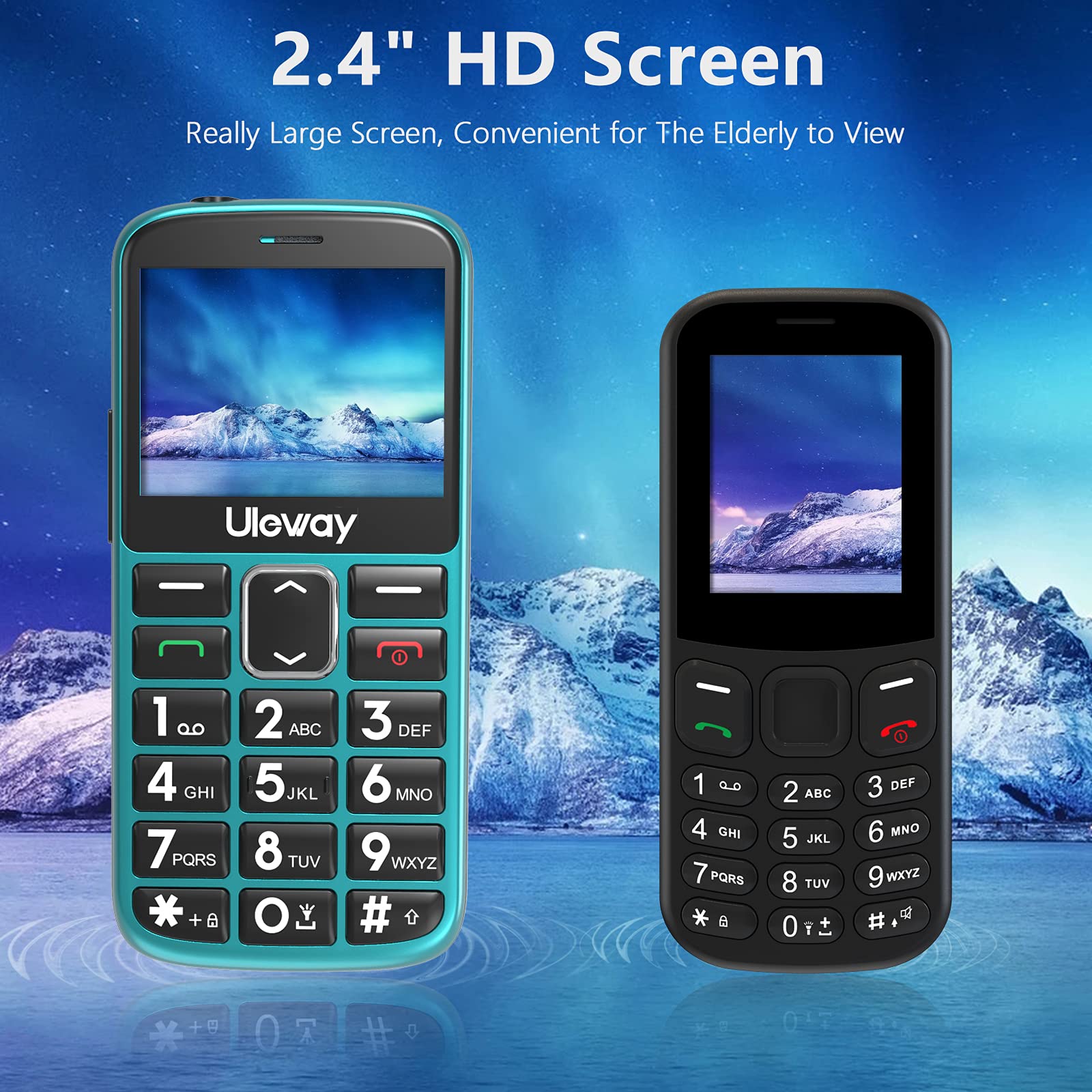 Uleway Big Button Easy-to-Use Unlocked Senior Cell Phone - Dual SIM Basic Mobile Phone for Elderly with SOS Emergency Button, Charging Dock & Hearing Aid Compatible (HAC) - Perfect for Emergency Calls, Daily Communication & Independent Living
