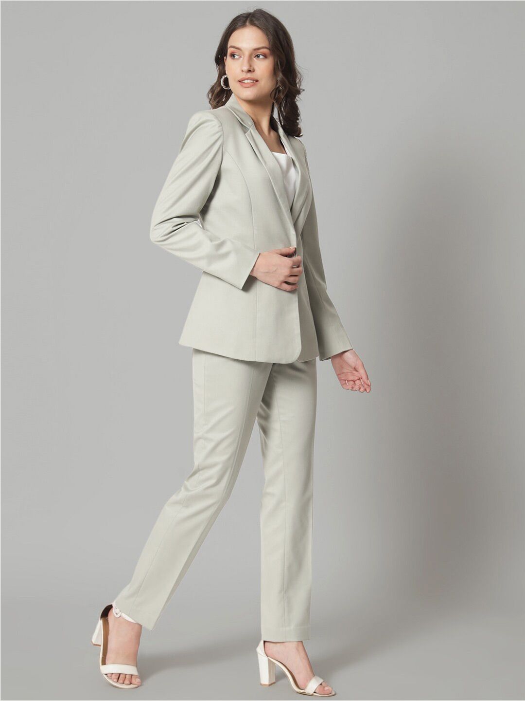 Premium Poly Cotton Notch Collar Pant Suit for Women - Sage Green | Business Formal & Office Wear | Perfect for Work, Interviews & Professional Events