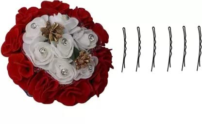 Ruchi Ruchi Floral Gajra Hair Clips for Women & Girls - Red & White Metal Bobby Pins for Hair Styling | Perfect for Weddings, Parties & Traditional Outfits