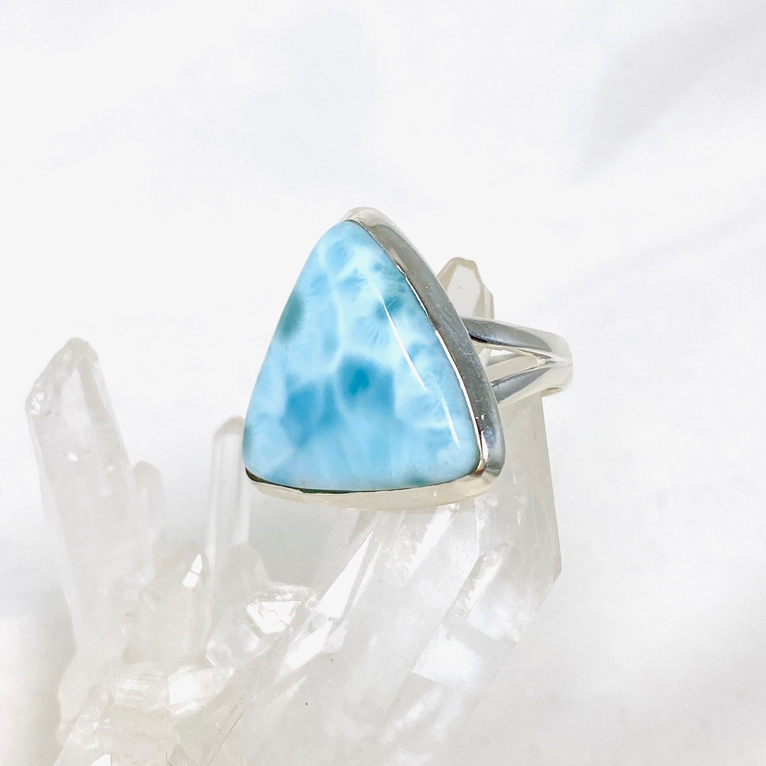 Larimar Triangular Ring Size 6 KRGJ3097 - Handmade Sterling Silver Jewelry for Women, Perfect for Gifts, Weddings & Everyday Wear