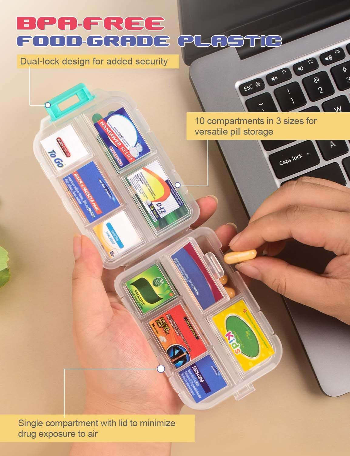 3-Piece DIY Travel Pill Organizer Set with 420 Labels – Portable 7-Day Pill Case for Vitamins, Fish Oil & Medications – Compact Pharmacy Box for Travel, Home & Daily Use