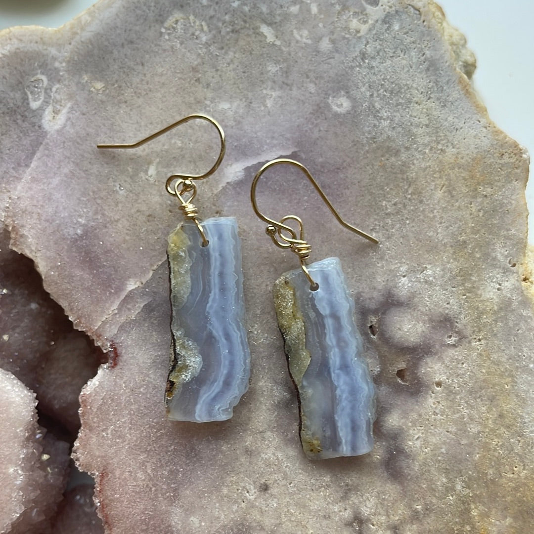 Blue Lace Agate Earrings - 14K Gold Filled Dangle Earrings for Women | Perfect for Weddings, Parties & Everyday Wear