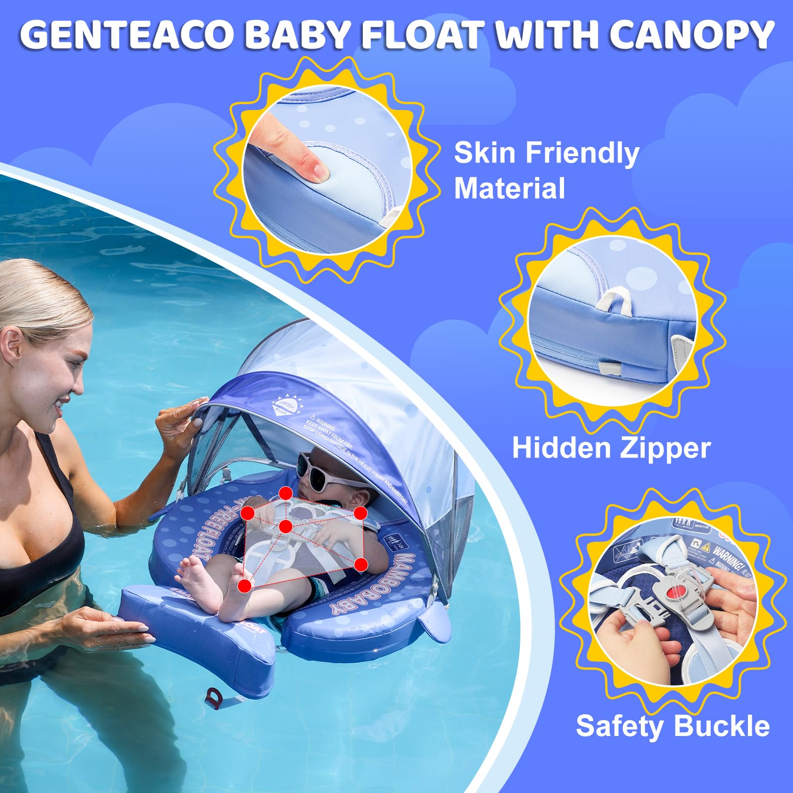 **Mambobaby Baby Pool Float with Canopy & Shark Tail – Non-Inflatable Solid Infant Swim Float – Soft, Waterproof & Skin-Friendly – Safe for 3-24 Months Baby Boys & Girls – Perfect for Beach, Pool & Summer Water Play**