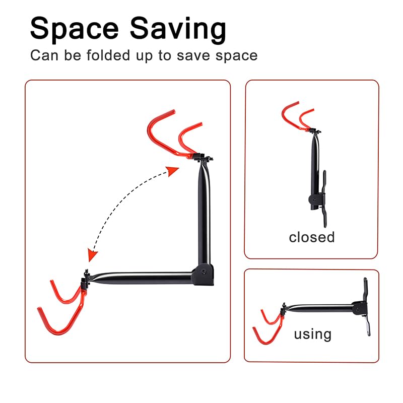 Heavy Duty Wall Mount Bike Rack - 2 Pack Foldable Adjustable Angle Bicycle Hanger with Rubber Protection for Garage Storage & Organization | Perfect for Small Spaces, Apartment Living & Cycling Enthusiasts