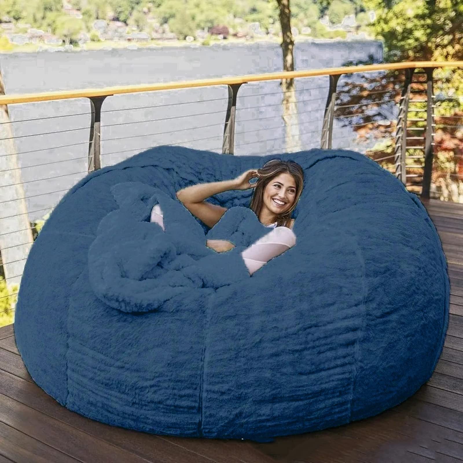 Giant Oversized Fur Bean Bag Chair - 7ft (180x90cm) Dark Blue Plush Lazy Sofa for Adults, No Filling Included | Perfect for Living Room Lounging, Gaming, Movie Nights & Relaxation