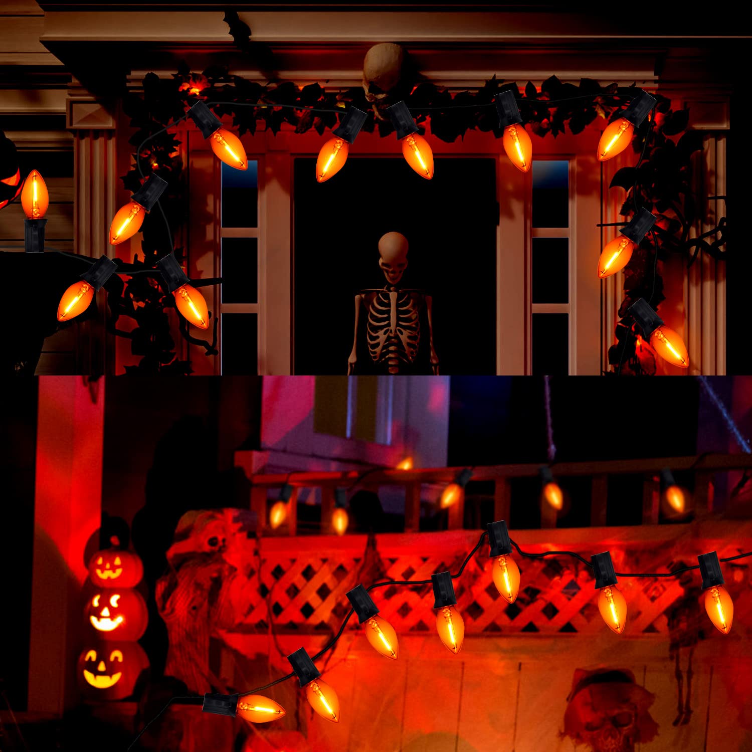 SOTOPOO C7 Orange LED String Lights - 25FT Halloween Party Lights with 25 LED Bulbs (Includes 2 Spare Bulbs) | Indoor Outdoor Waterproof Decor for Home, Yard, Camping, Christmas & Halloween Celebrations
