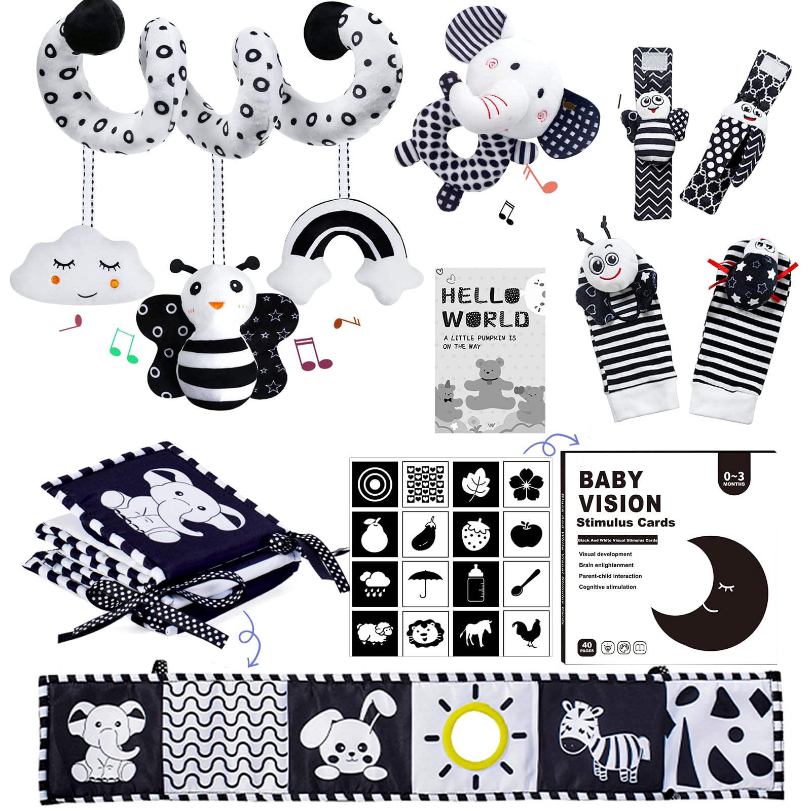 High Contrast Black and White Baby Sensory Toys - Montessori Learning Toys for Newborns & Toddlers - Brain Development Educational Gifts for Infants - Perfect for Tummy Time & Early Visual Stimulation