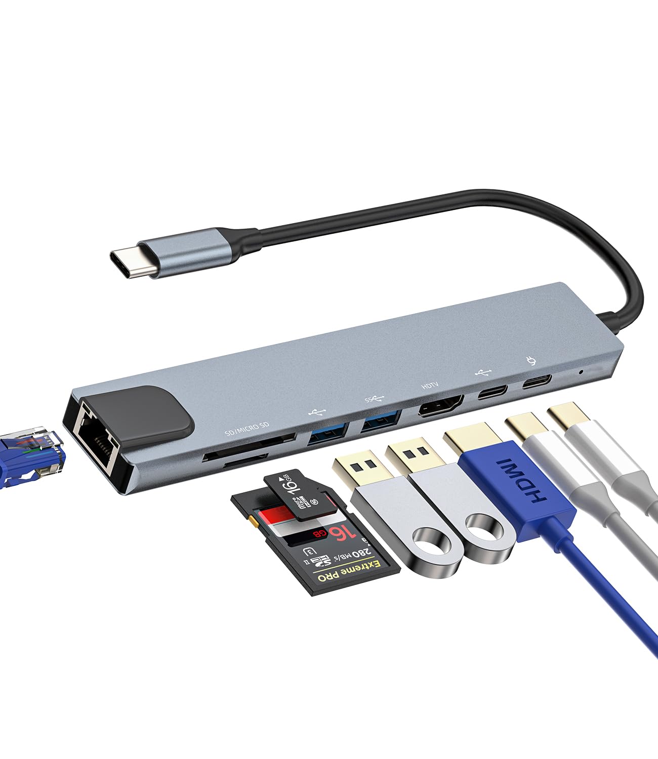 iPhone 15 Pro Max 8-in-1 USB C Hub with LAN Port, Micro/SD Card Reader, USB 3.0, HDMI, Thunderbolt 4 Fast Charging & DisplayPort - Universal Docking Station for MacBook Pro, HP, Surface & More - Perfect for Work, Gaming & Home Office Setup