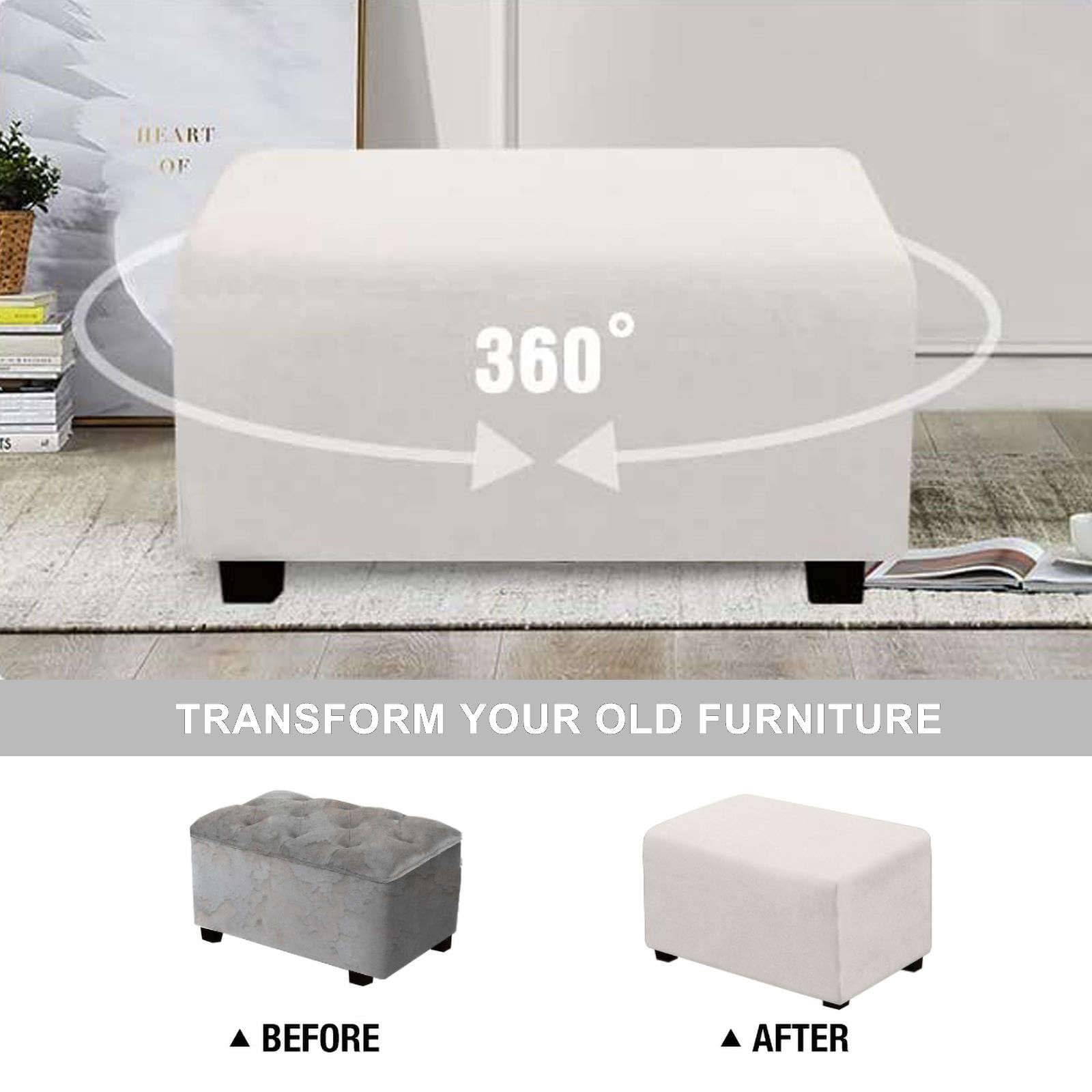 Waterproof Ottoman Cover Rectangle - Stretch Velvet Soft Ottoman Slipcover for Folding Storage Stool with Elastic Bottom (White, Medium) - Perfect for Living Room, Bedroom & Home Decor