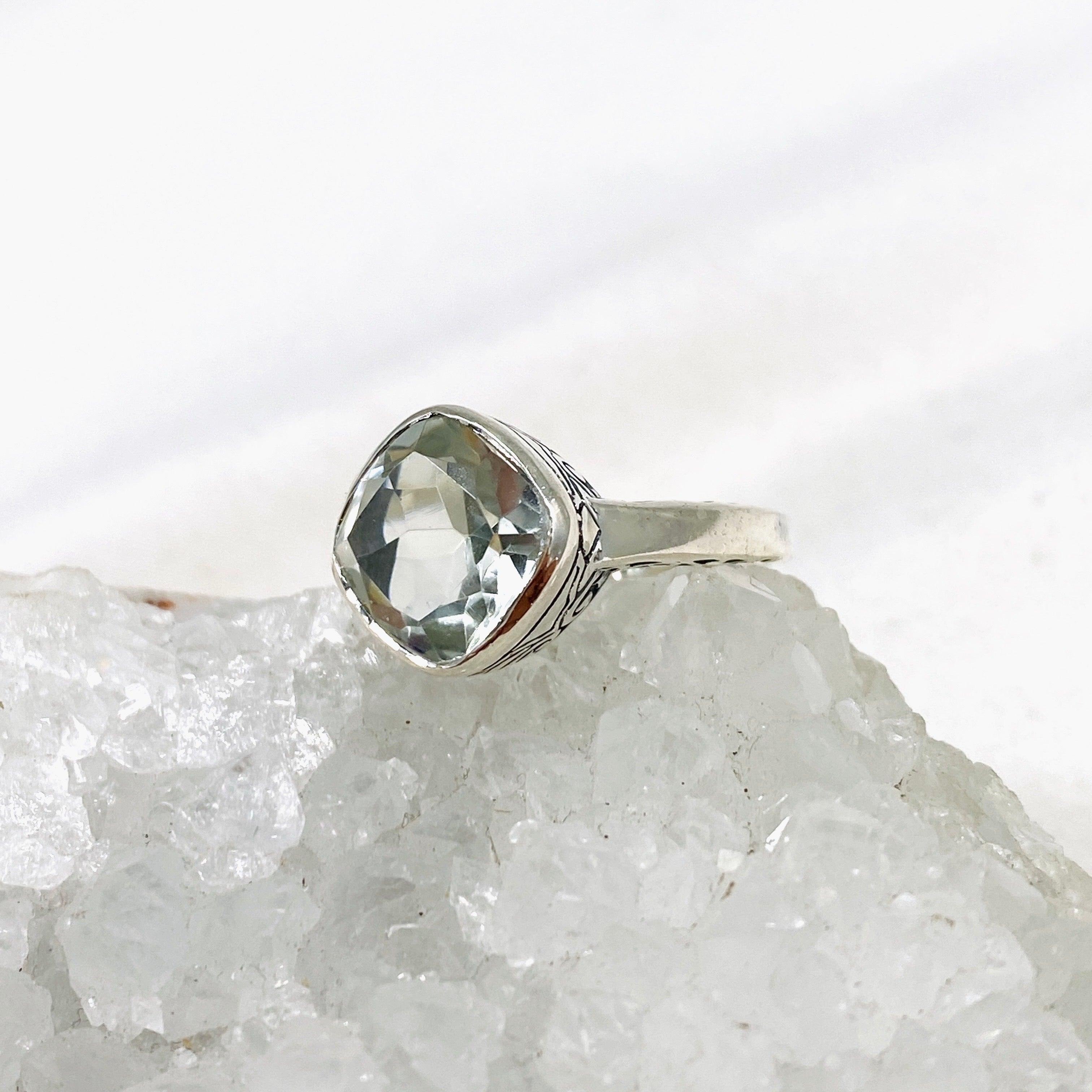 Prasiolite Boho Style Square Ring R3911 - Elegant Green Gemstone Jewelry for Women, Perfect for Boho Fashion & Everyday Wear