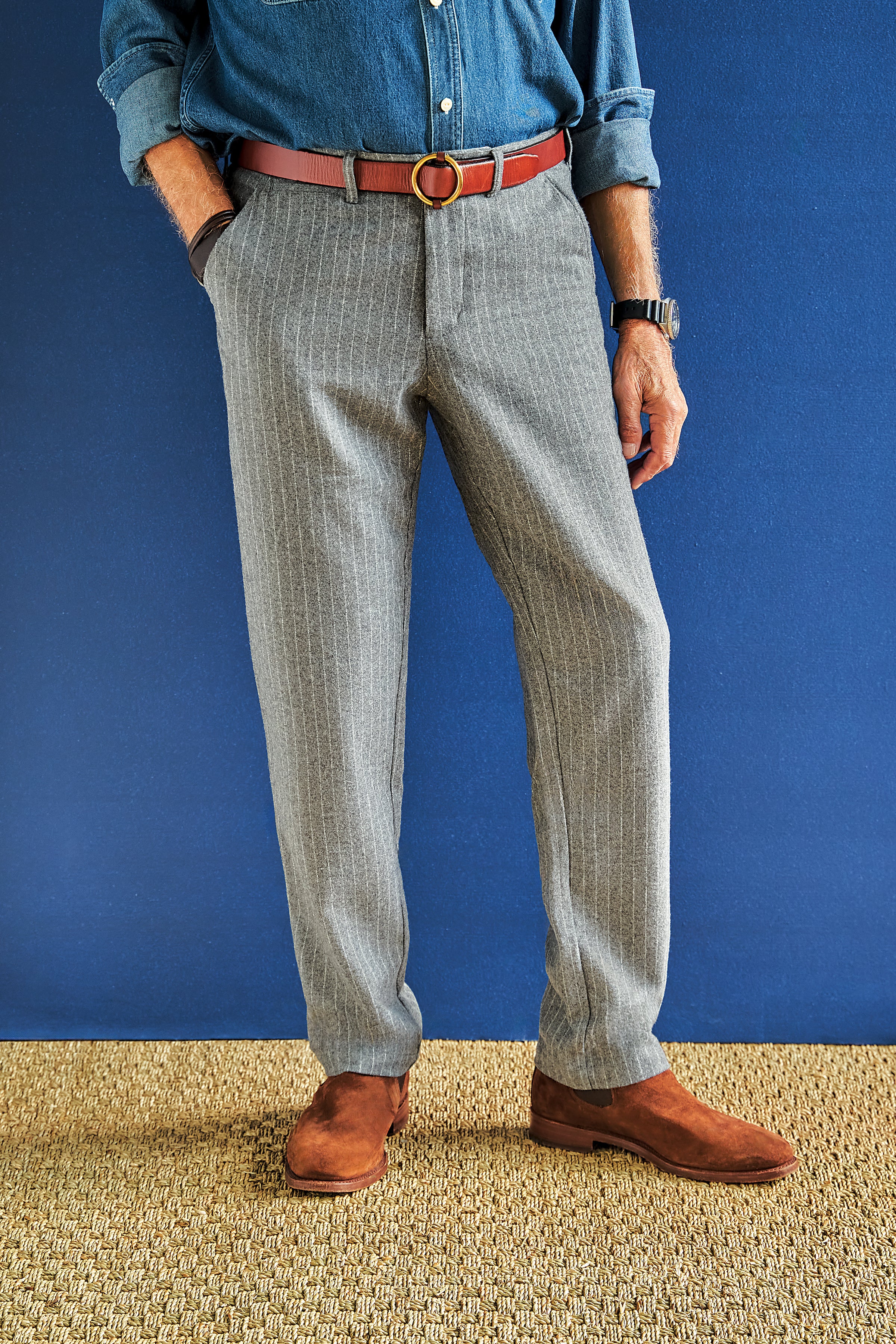 Men's Camden Pant - Charcoal Chalk Stripe Washed Wool Dress Pants for Business & Formal Occasions | Comfortable Office Trousers for Work & Professional Events