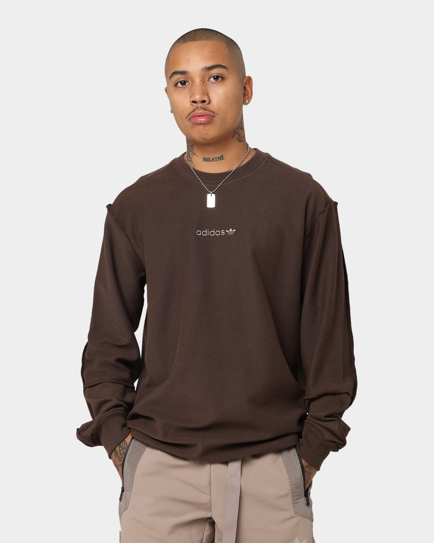 Adidas Loopback Crewneck Sweatshirt for Men - Soft Brown Cotton Pullover for Casual Wear & Street Style