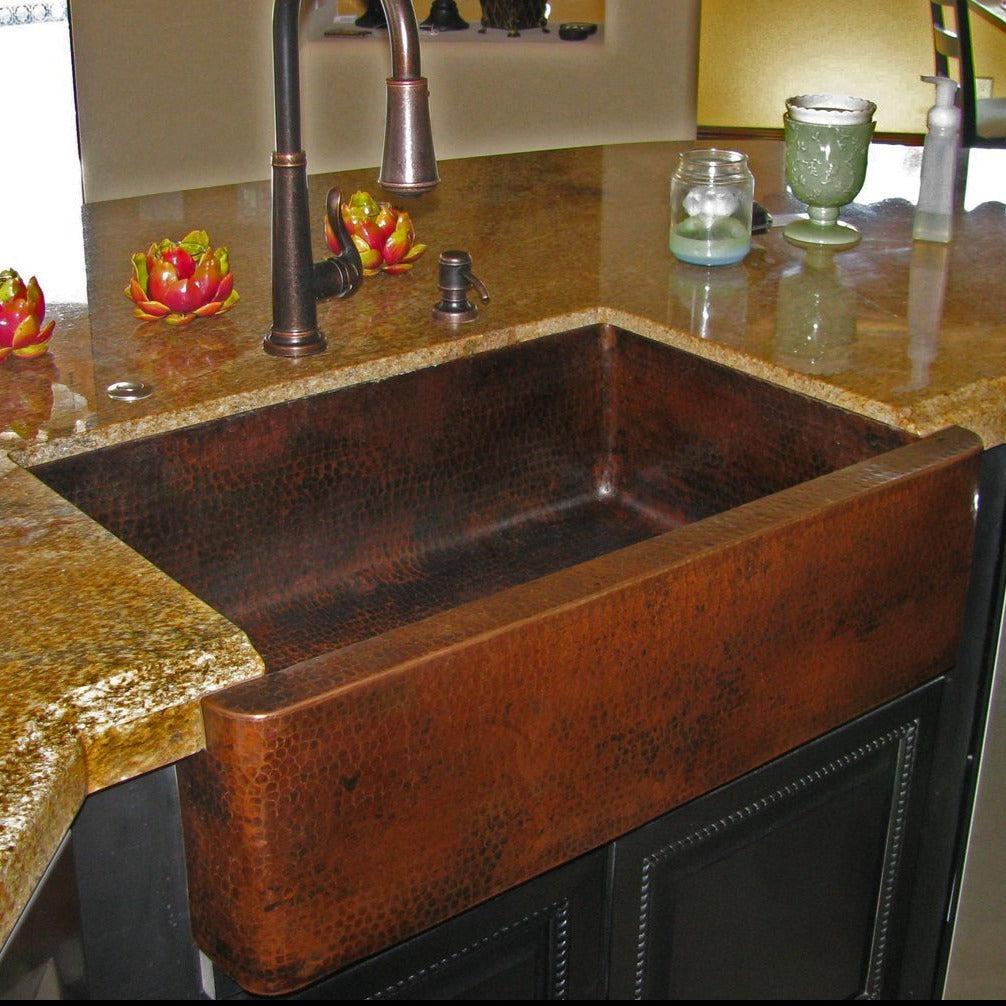 Premium Hammered Copper Apron Front Single Basin Kitchen Sink - Farmhouse Style, Rustic Decor, Durable & Stylish for Modern and Traditional Kitchens