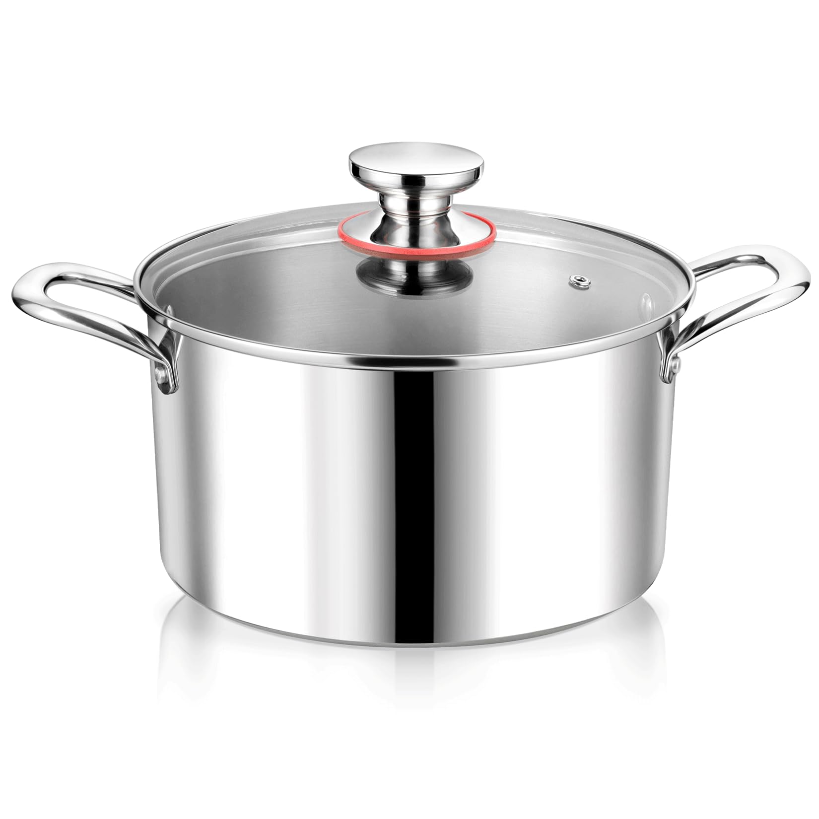 Premium P&P CHEF Tri-Ply Stainless Steel Stockpot with Glass Lid - 4 Quart Induction Compatible Soup Pot for Pasta, Vegetables & Stews - Heavy Duty Double Handles for All Stoves (Gas, Electric, Ceramic) - Dishwasher Safe Cooking Pot for Home & Restaurant Use