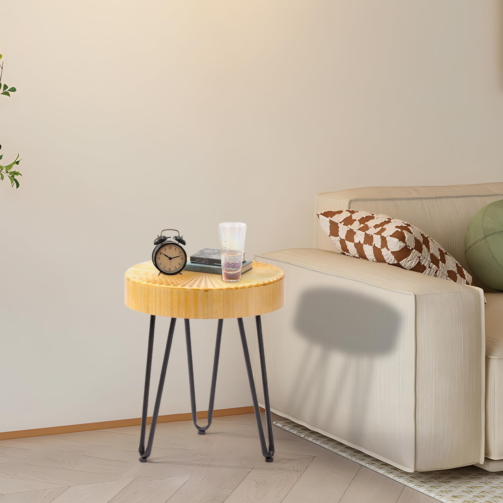 FIDROOM Round Wood Coffee Table Set of 2 - Farmhouse Nesting Tables with Fluted Finish, Boho Circle Center Table for Living Room, Tiny Home, Apartment - Perfect for Small Spaces, Coffee Time & Home Decor (Ring Pattern)