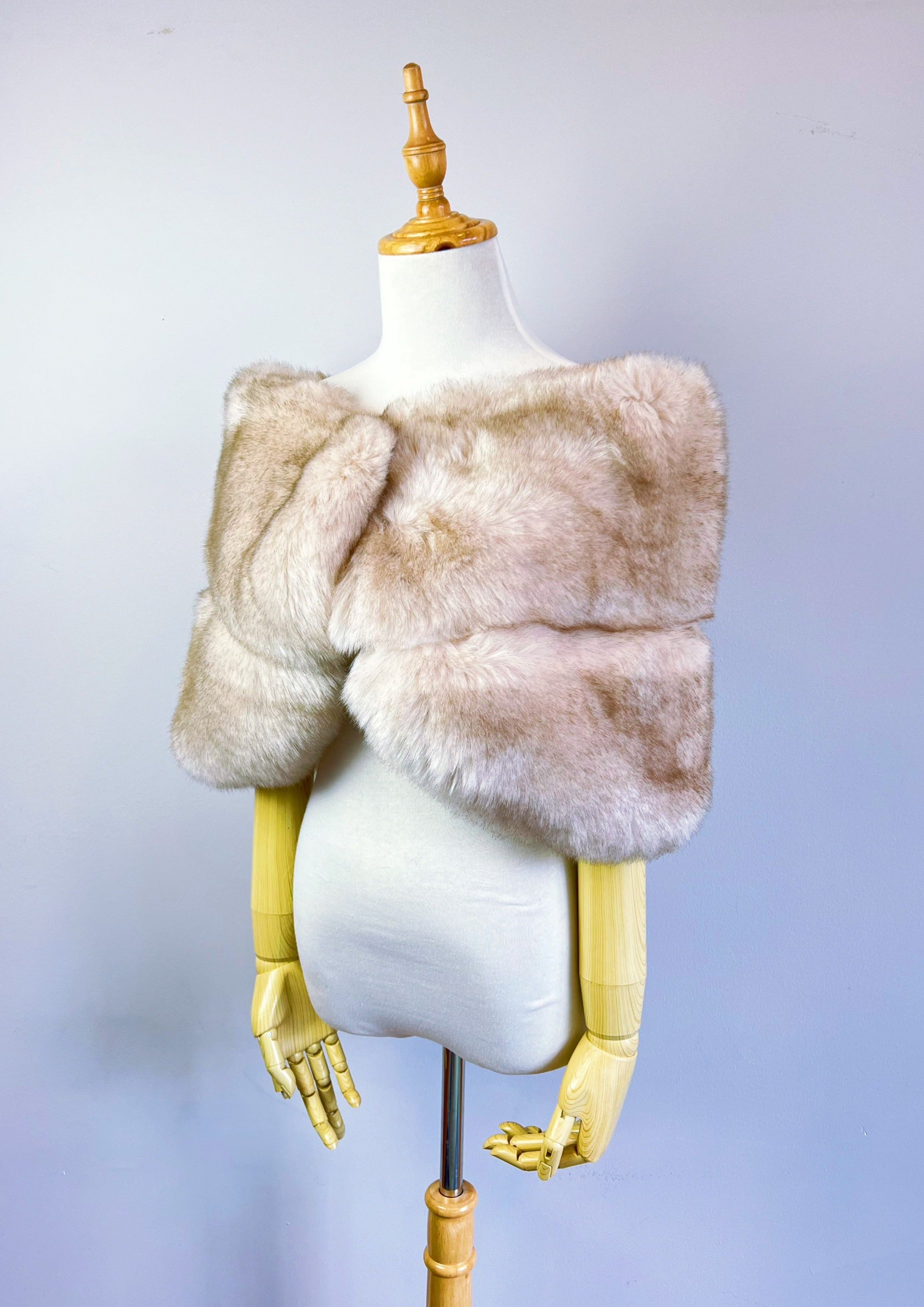 Blush Pink & Peach Faux Fur Wrap Shawl - Soft & Cozy Winter Accessory (Penelope Pea01) | Perfect for Weddings, Parties & Cold Weather Fashion