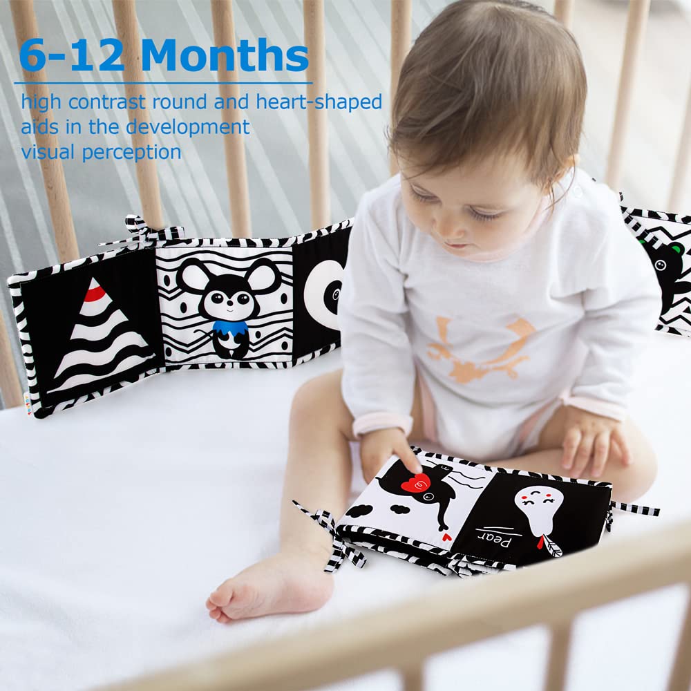 Teytoy Black and White High Contrast Baby Book - Newborn Sensory Toys 0-6 Months for Brain Development | Tummy Time, Stroller, Crib & Car Seat Activity | Soft Crinkle Folding Book for Infant Visual Stimulation and Early Learning