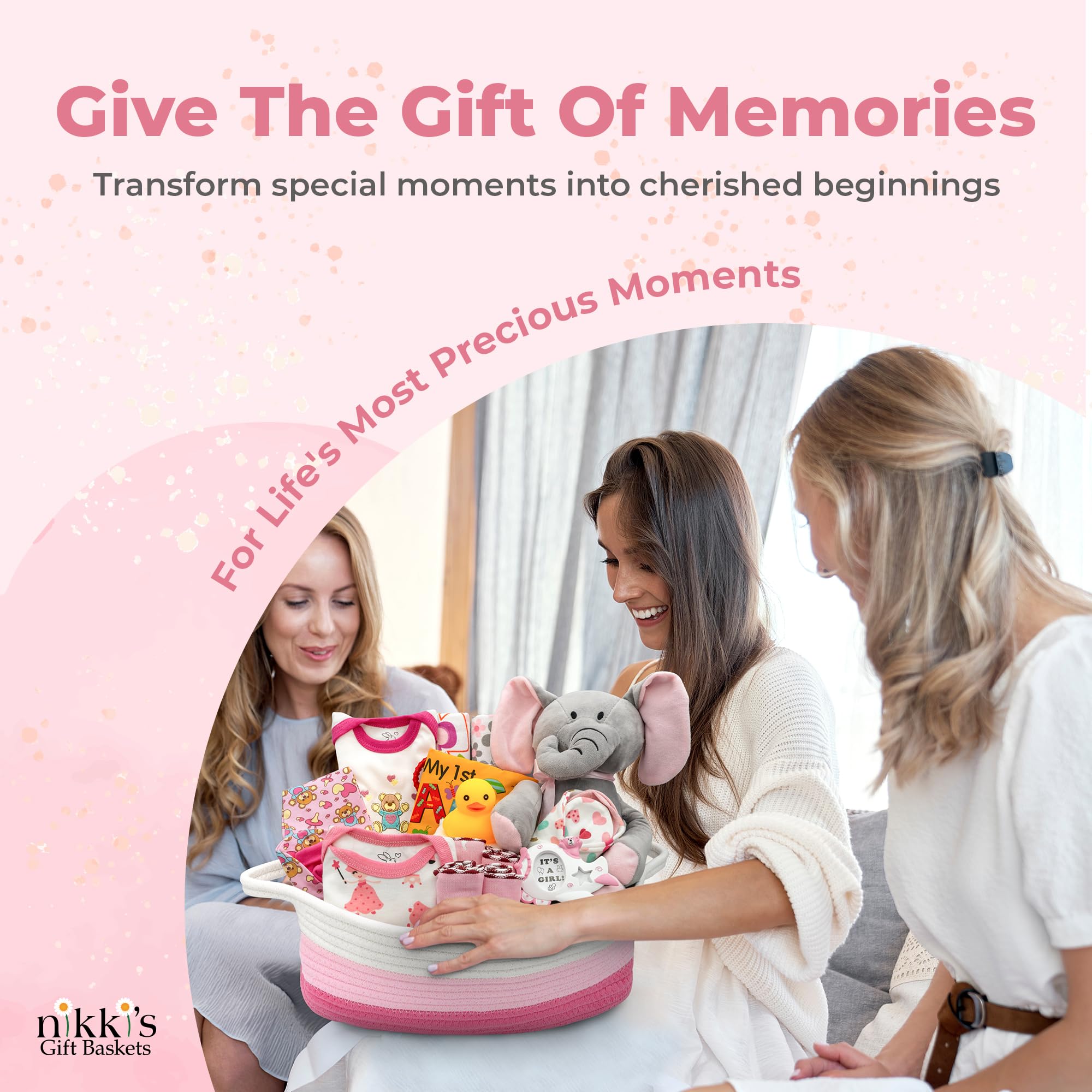 Bundle of Joy Deluxe Newborn Baby Gift Basket Set - Pink Baby Essentials & Layette for Baby Girls | Perfect Baby Shower Gift for Expecting Moms | Nikki's Gift Baskets | Ideal for Welcome Home, Hospital Visits & New Parent Gifting