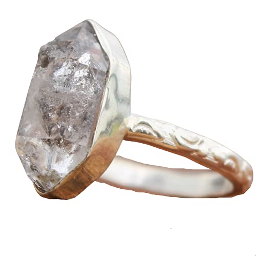 Natural Herkimer Diamond Ring - April Birthstone Sterling Silver 925 Handmade Jewelry | Raw Herkimer Crystal Ring for Women | Perfect for Gifts, Weddings & Spiritual Healing