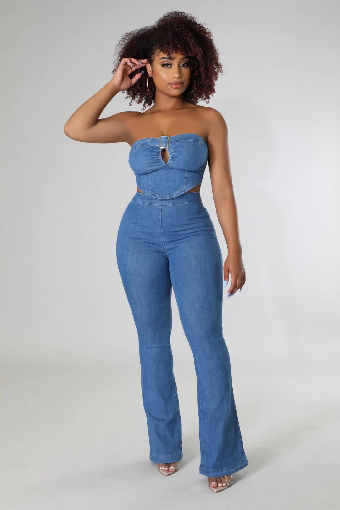 Dahlia Babe Women's Denim Pant Set - Stylish Two-Piece Outfit for Casual Wear, Street Fashion & Everyday Comfort
