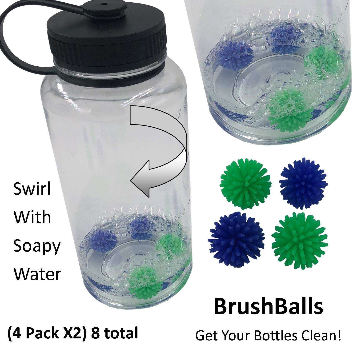 Keyfit Reusable BrushBalls (8-Pack) - Clean Water Bottles, Sports Drinks & Coffee Thermos for Gym, Hiking