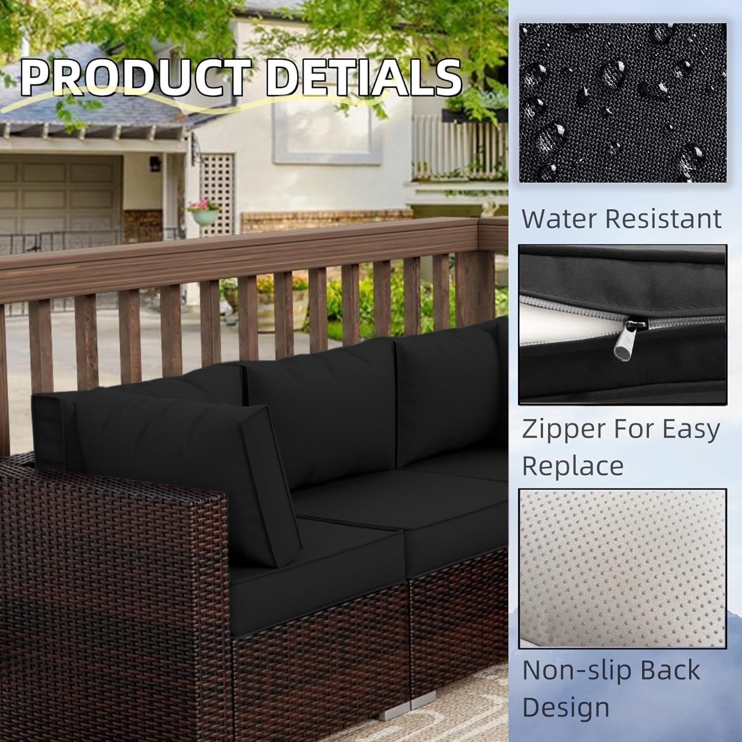 PROHIKER 14 Pack Outdoor Sofa Cushion and Pillow Covers with Zipper - Replacement Covers for 7-Piece Patio Furniture Conversation Set (Black) - Perfect for Backyard, Deck, Garden and Poolside Relaxation