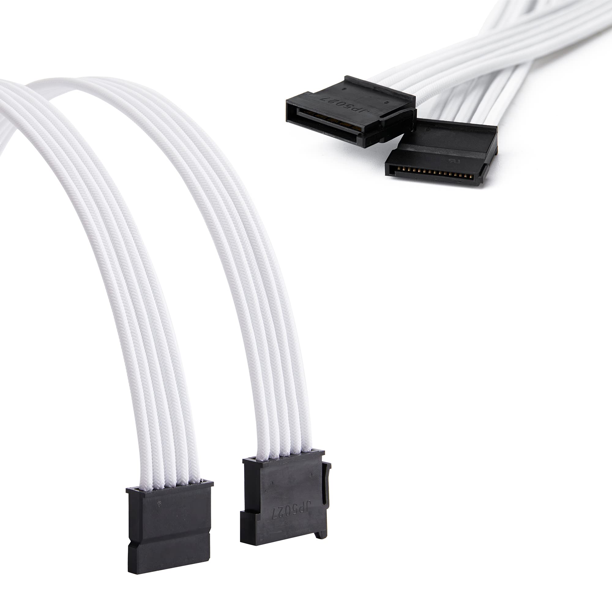 SATA + Molex Power Extension Cable Kit - 11.8 Inch Male to Female Extender Sleeve Power Cables (White) | Perfect for PC Builds, Gaming Rigs & Server Upgrades