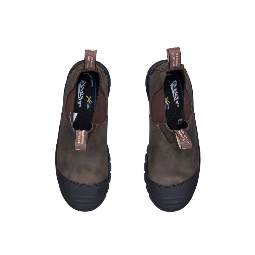 Blundstone 962 XFR Unisex Slip-On Steel Toe Work Boots - Rustic Brown Safety Shoes for Construction, Warehouse & Outdoor Work