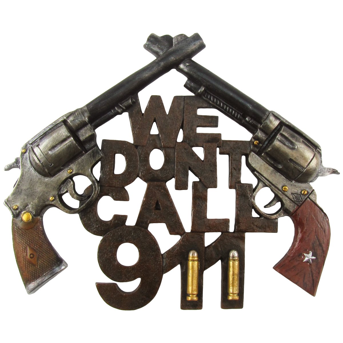 Funny Gun Warning Sign - 'We Don't Call 911' Home Security Door/Wall Decor for Outdoor & Indoor Use - Perfect for Front Door, Garage, Cabin, or Man Cave