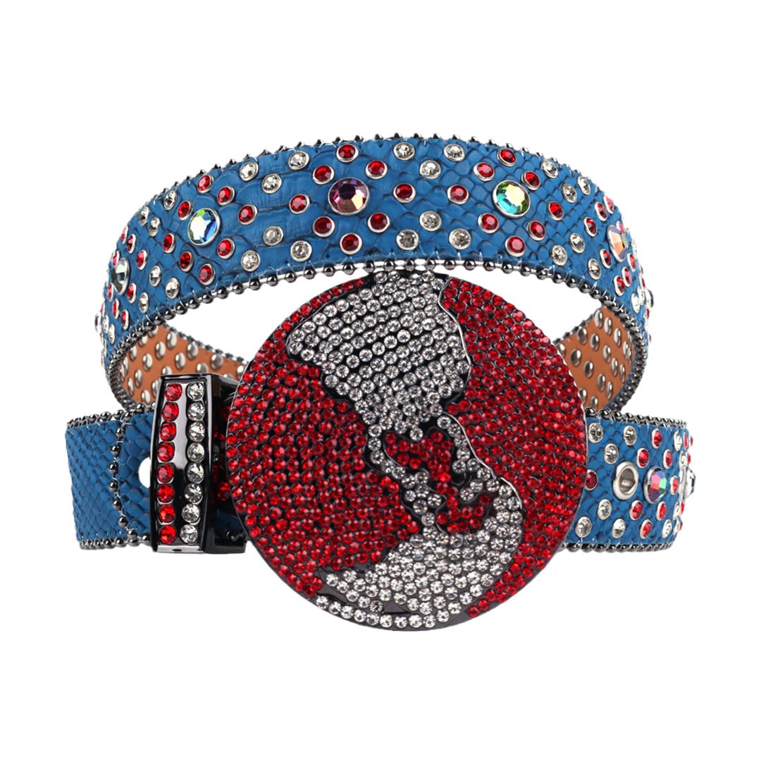 Luxury Men's Western Rhinestone Belt with Crystal Buckle - Punk Style Diamond Studded Strap for Jeans - Perfect for Cowboy Boots, Rodeo Events & Night Out Fashion