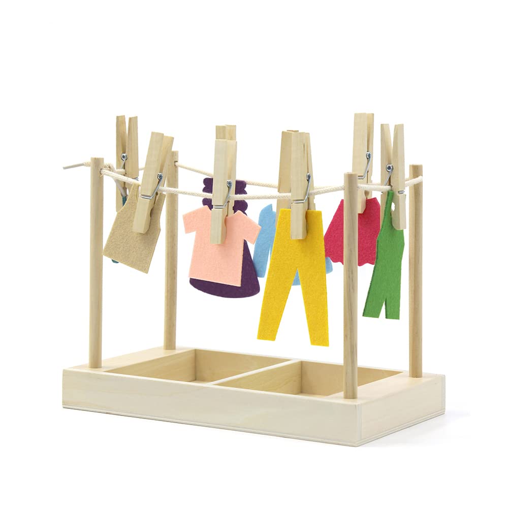 Kiddison Wooden Clothespin Exercise Set - Montessori Practical Life Activity for Kids, Fine Motor Skills Development, Toddler Learning Toys for Home & Classroom Use