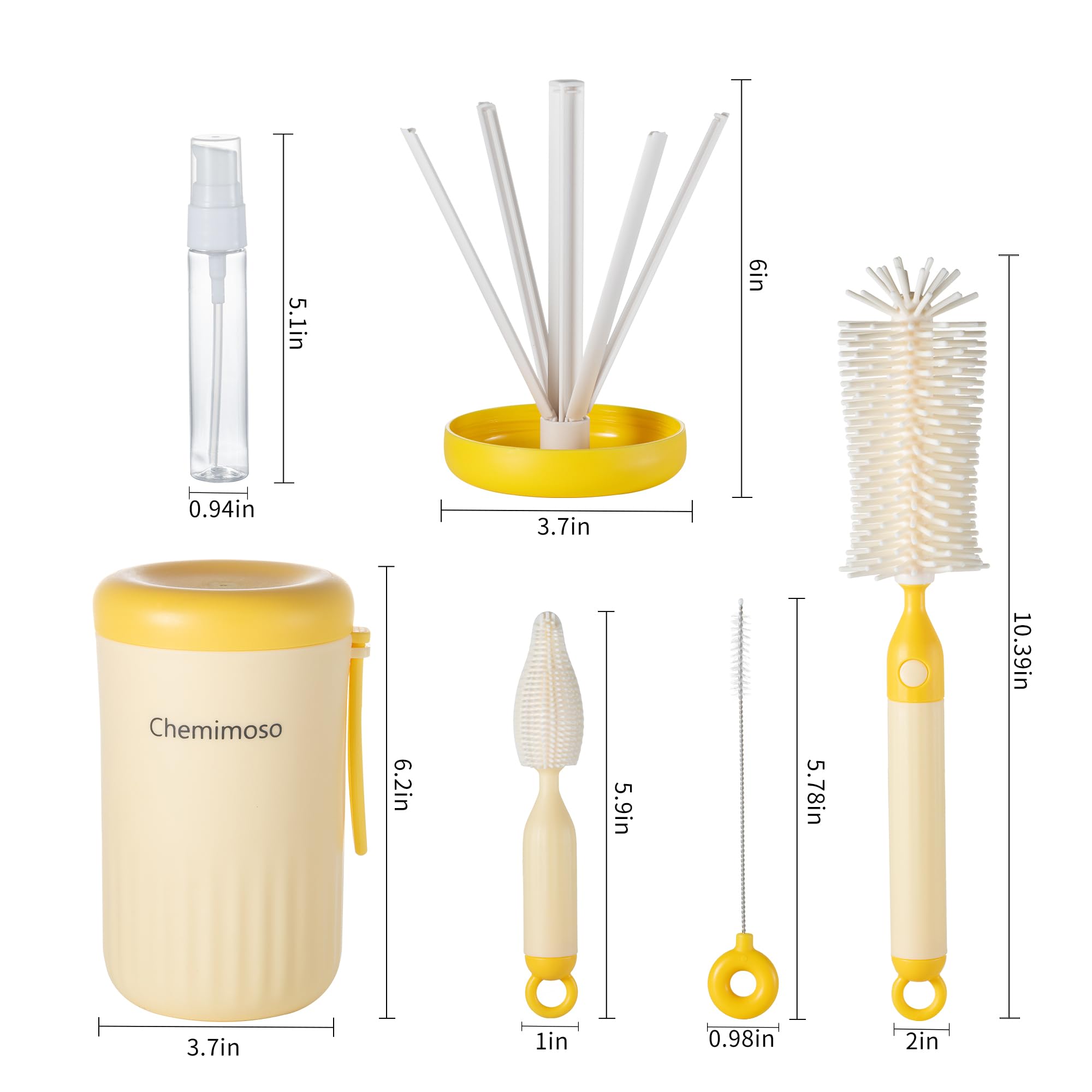 Foldable Silicone Baby Bottle Cleaning Brush Set with Drying Rack - Travel-Friendly Essential for Outdoor, Camping & Baby Care - BPA-Free, Compact & Portable (Yellow) - Perfect for Traveling, Hiking, and On-the-Go Parents
