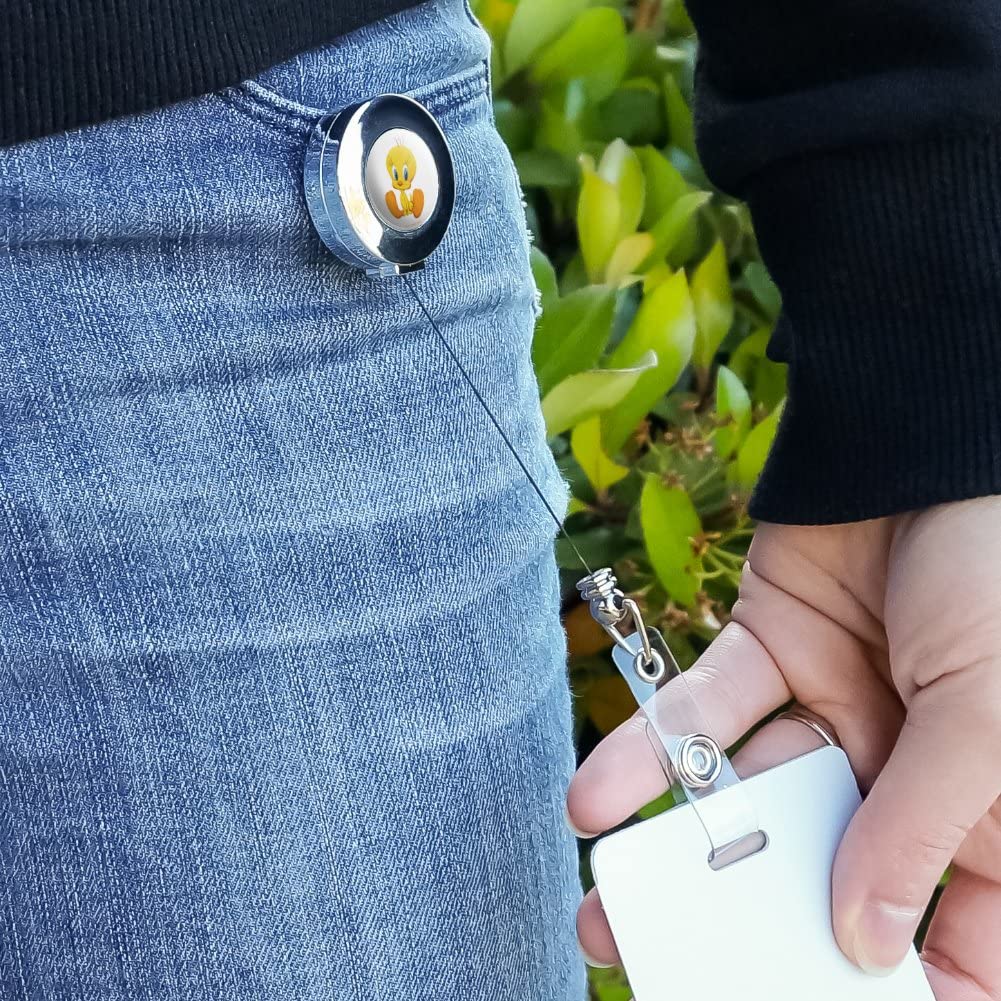 Looney Tunes Tweety Bird Retractable ID Badge Holder - Cute Cartoon Character Lanyard Clip for Work, School & Events (Chrome Finish)